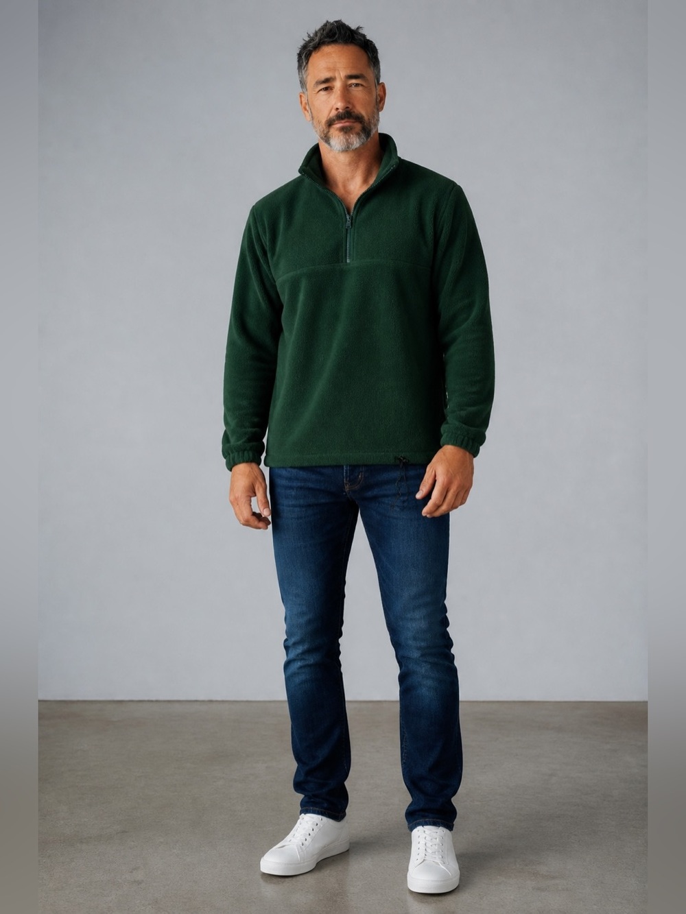 Vintage J. Crew Men's Forest Green Half-Zip Fleece Pullover